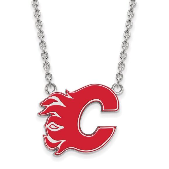 Sterling Silver NHL Calgary Flames LG Enamel Necklace, 18 In - Picture 1 of 5